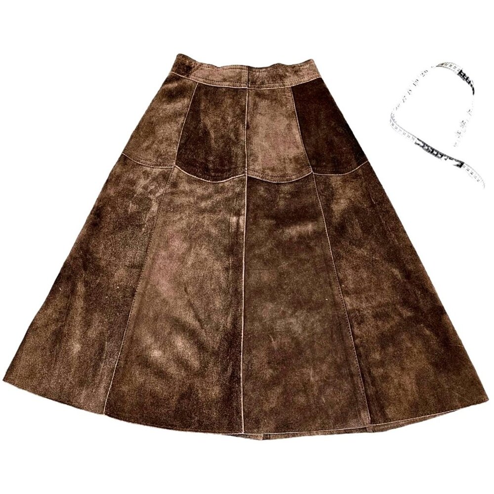 Vintage A-Line Brown Suede Button Skirt (7) - Picture 4 of 9